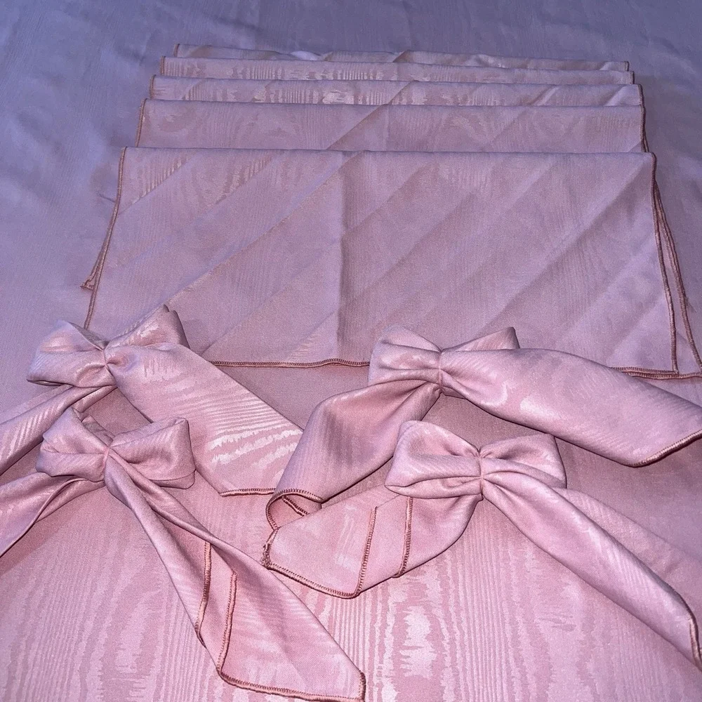 Vintage Rose Pink Moire Tablecloth 80x60 9 Matching Napkins Rectangle Wood Grain